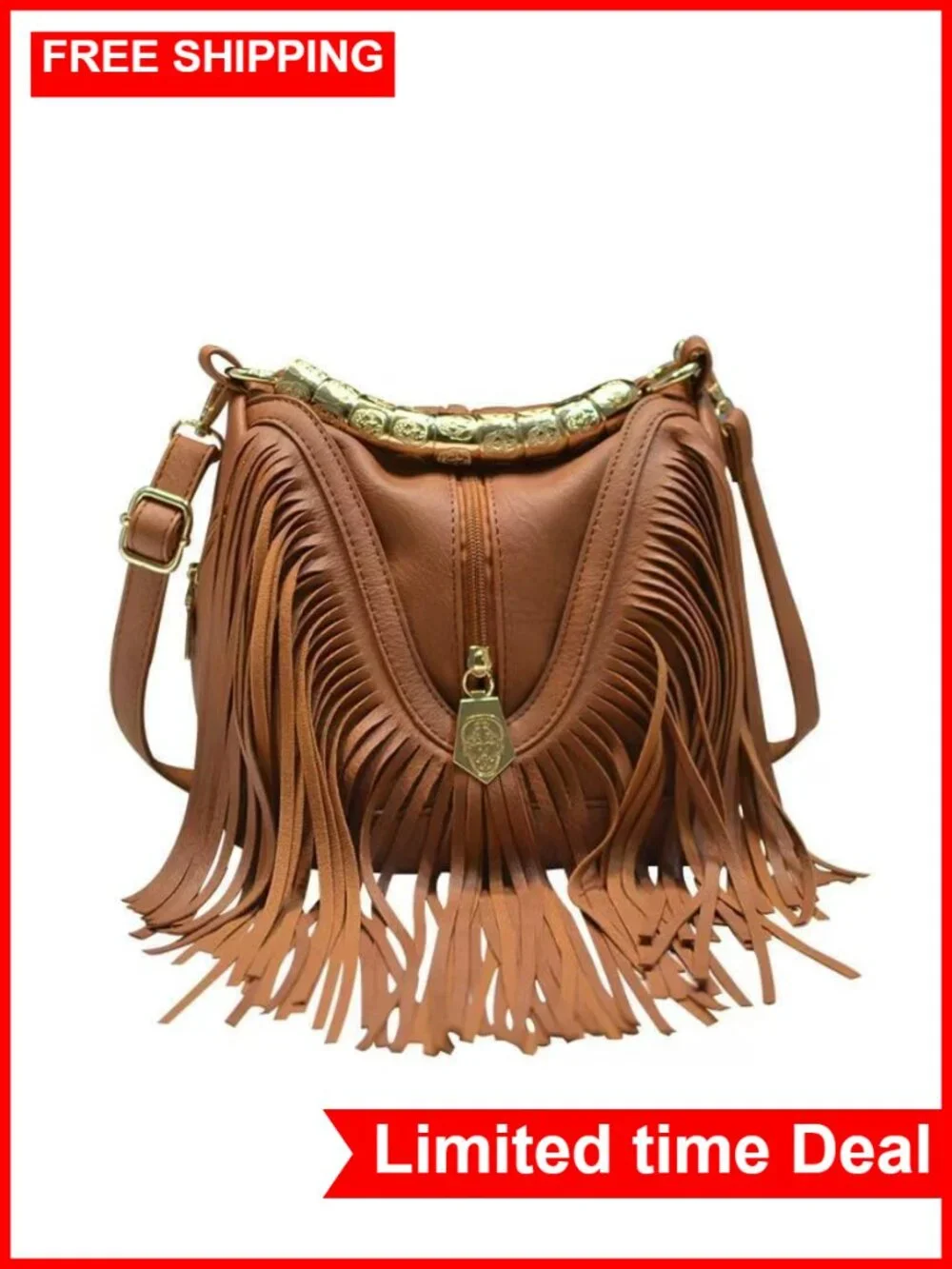 Vintage Tassel Fringe Hobo Crossbody Bag Women PU Leather Bohemian Shoulder